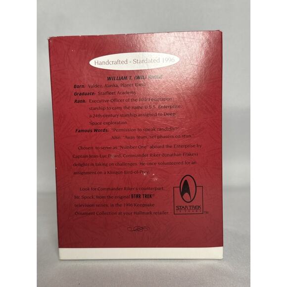 STAR TREK CHRISTMAS Ornament Commander William Riker Hallmark 1996 NIB - Picture 3 of 5